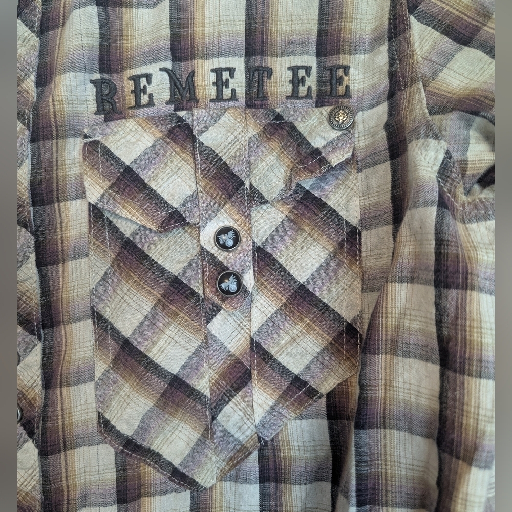 Remetee Small Plaid Cross Button Down Shirt Eagle Buttond - Picture 10 of 15